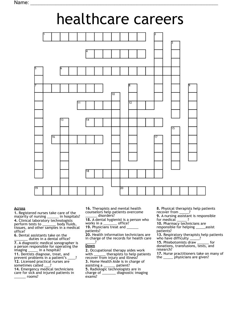 healthcare careers Crossword