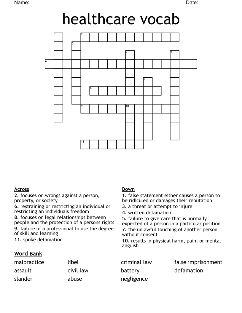 healthcare vocab Crossword