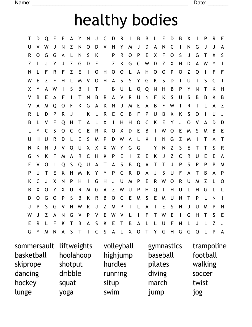 healthy bodies Word Search