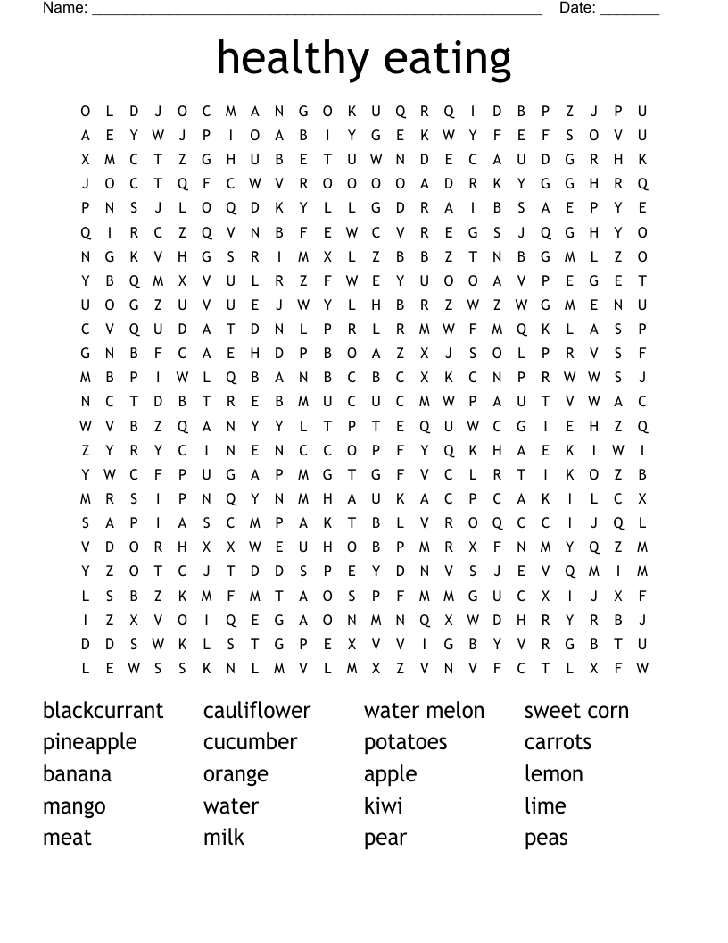 healthy eating Word Search