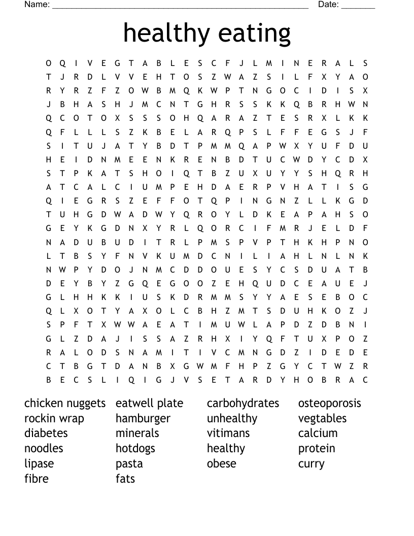 healthy eating Word Search