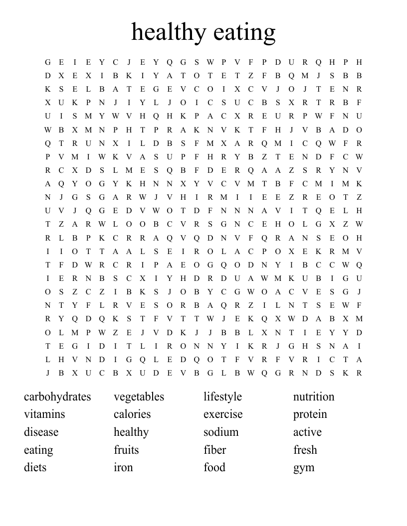 healthy eating Word Search