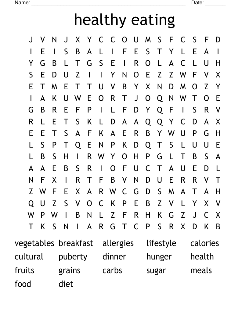 healthy eating  Word Search