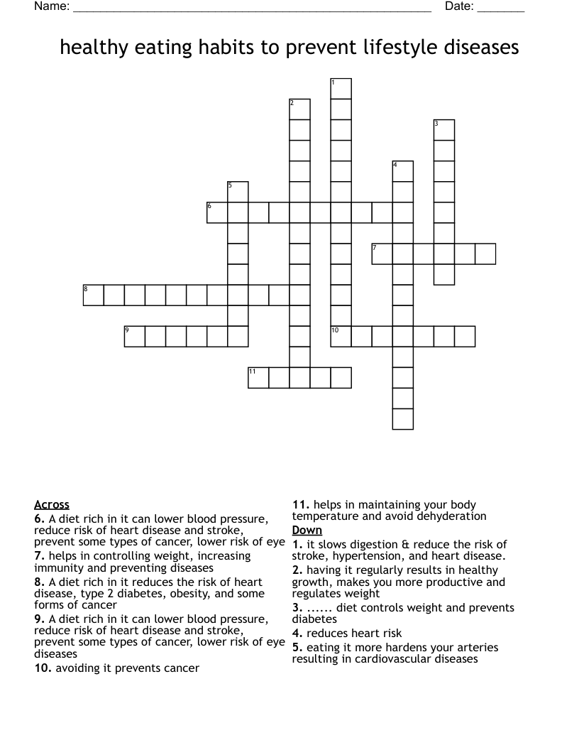 healthy eating habits to prevent lifestyle diseases Crossword