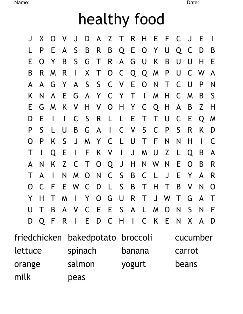 healthy food Word Search