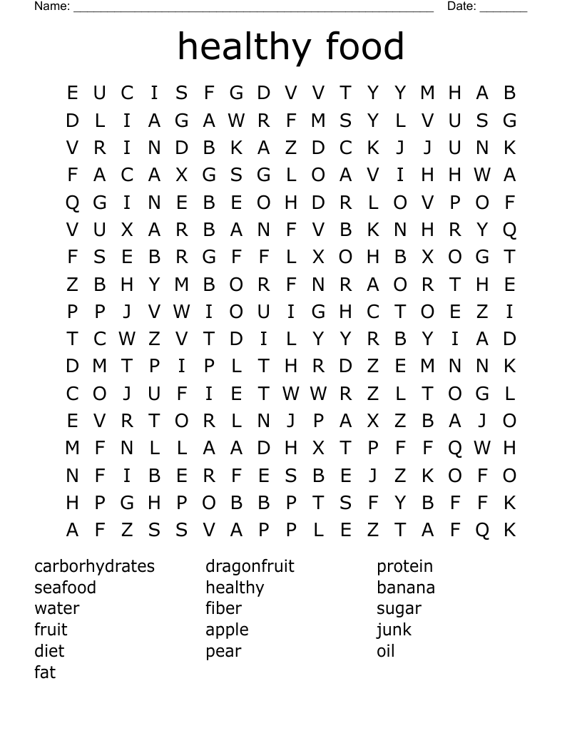 healthy food  Word Search