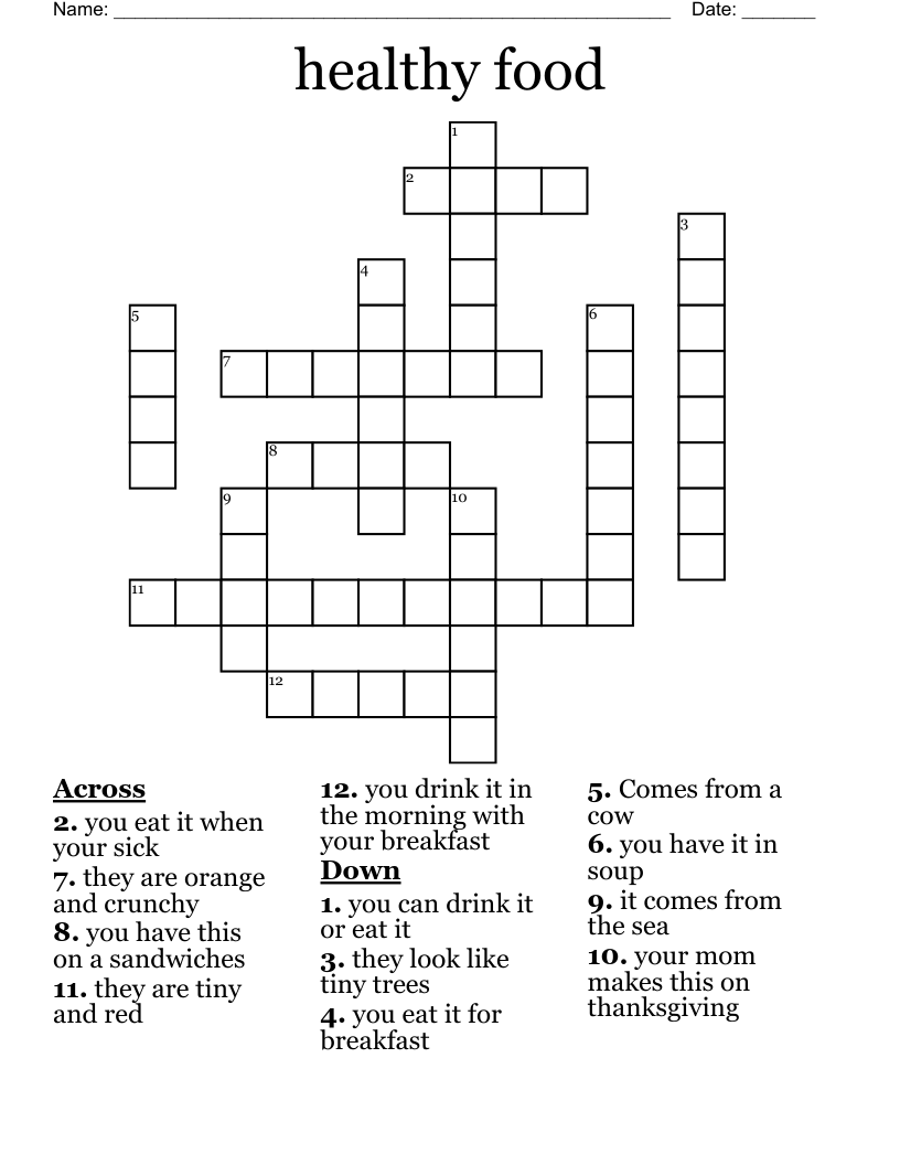 healthy food  Crossword