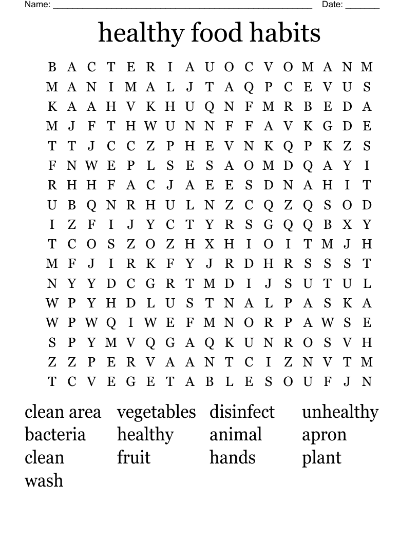 healthy food habits Word Search