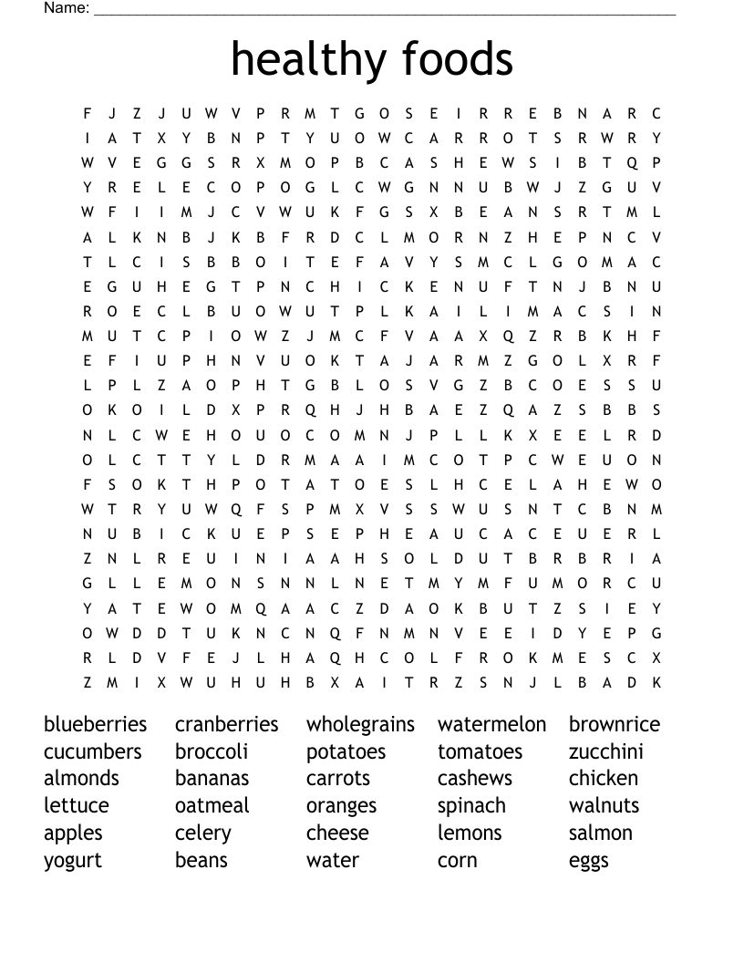 healthy foods  Word Search