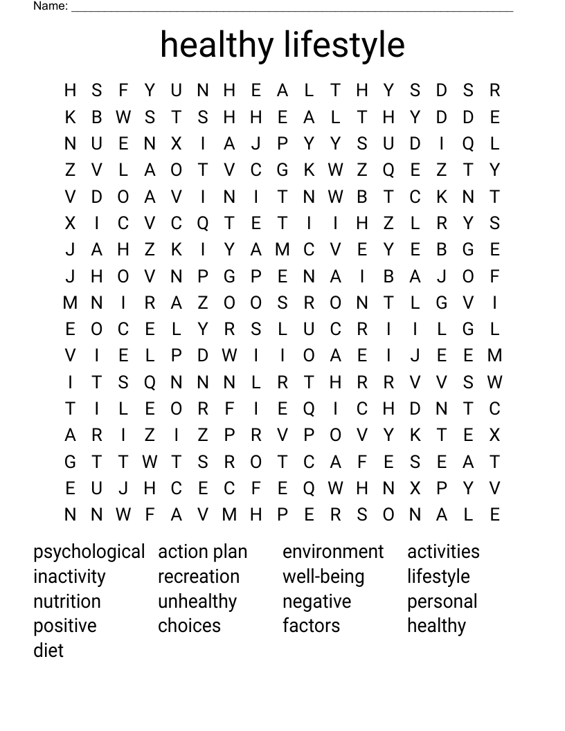 healthy lifestyle  Word Search