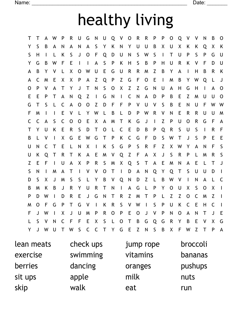 healthy living Word Search