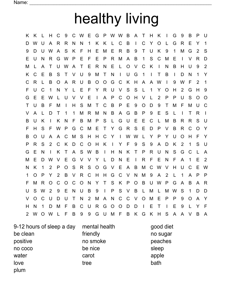 healthy living Word Search