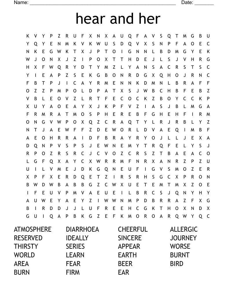 hear and her Word Search