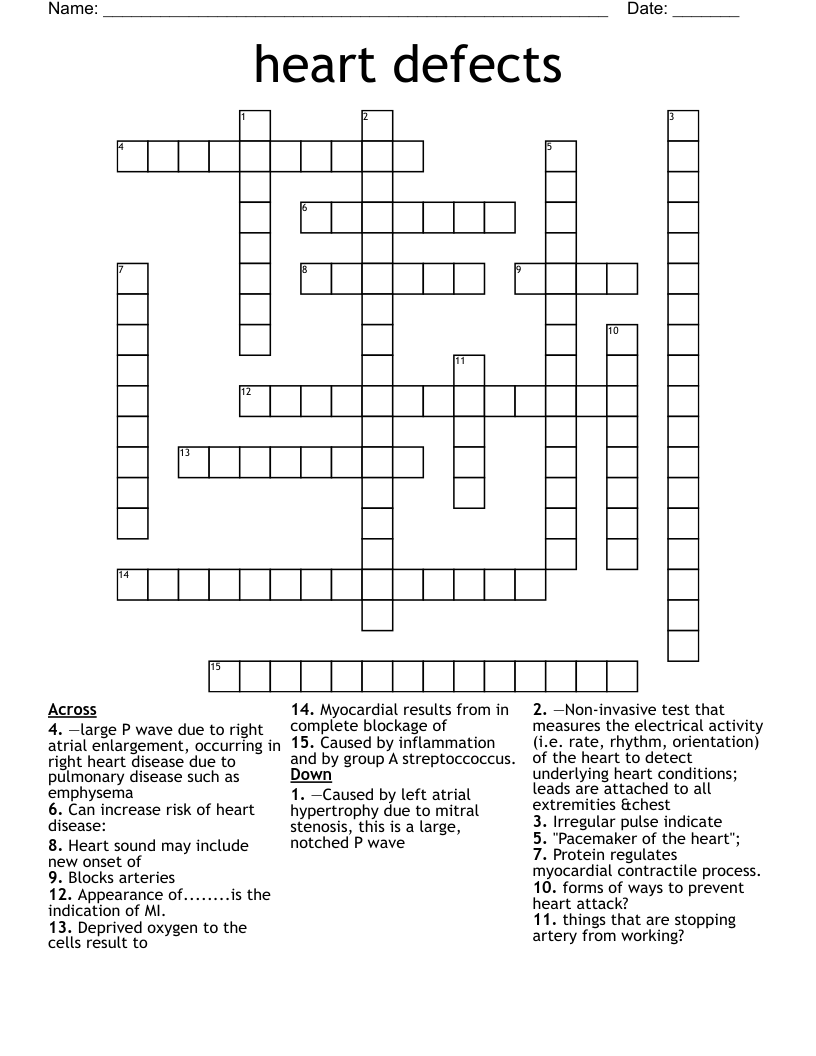 heart defects Crossword