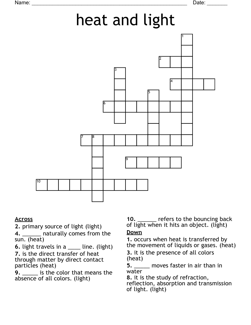 heat and light Crossword