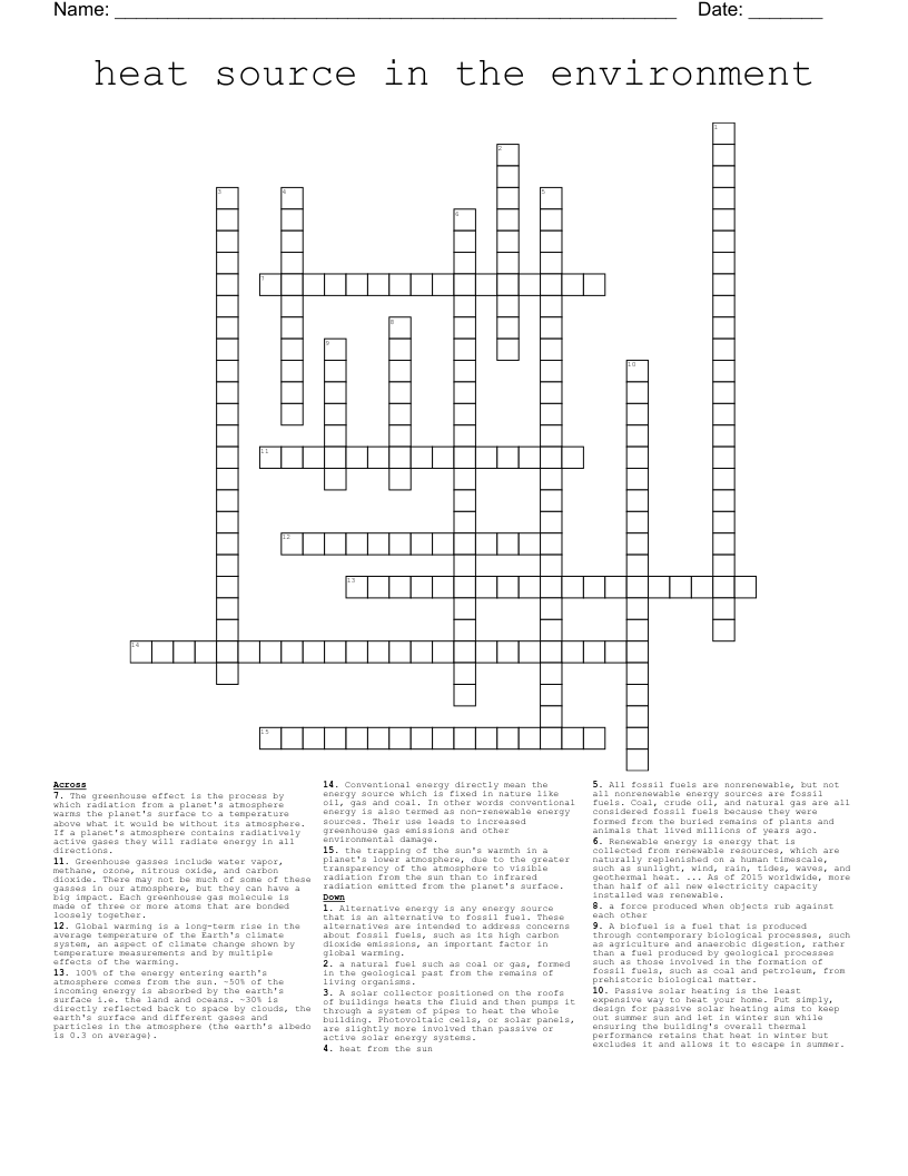 heat source in the environment Crossword