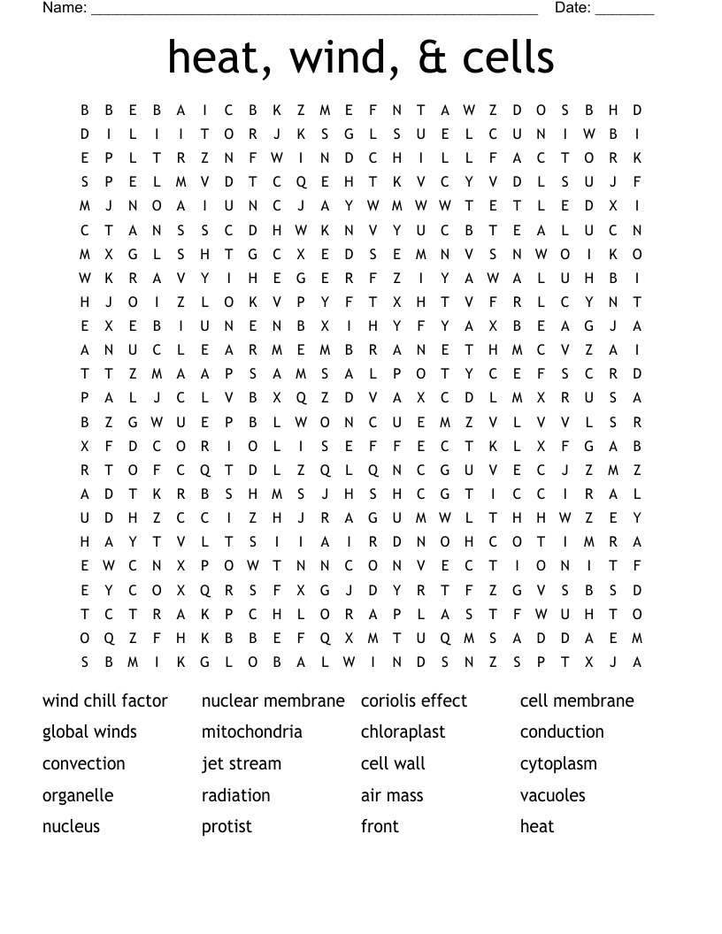 heat, wind, & cells Word Search