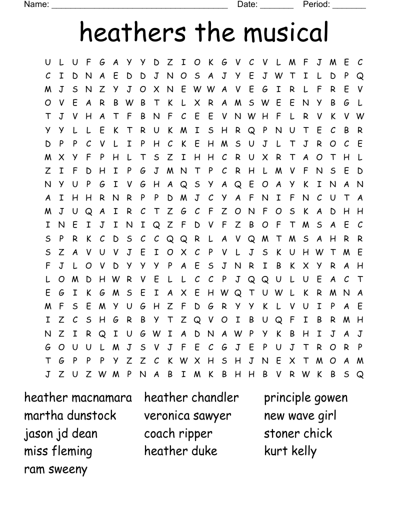 heathers the musical  Word Search