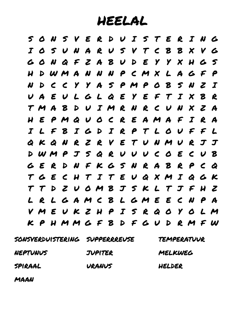 heelal Word Search