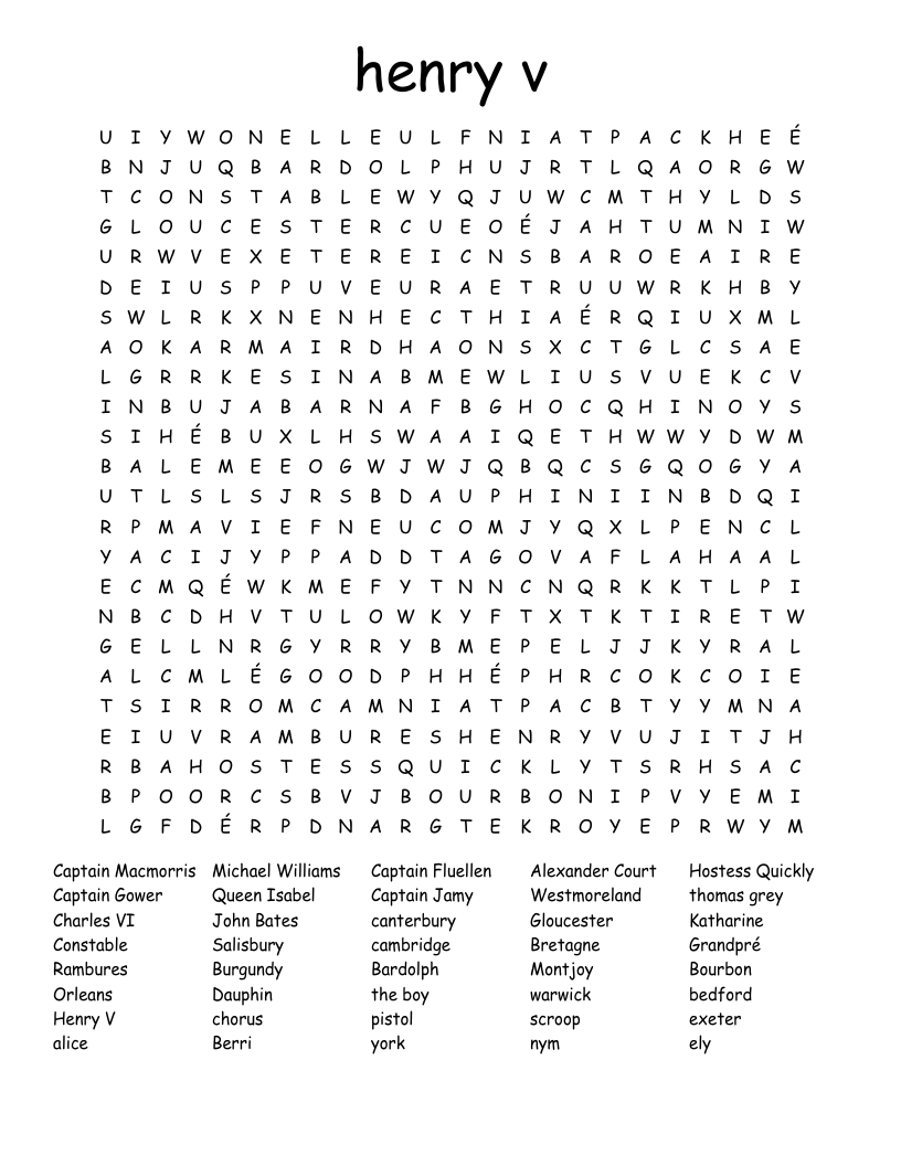 henry v Word Search
