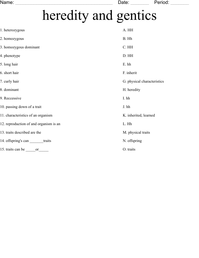 heredity and gentics Worksheet