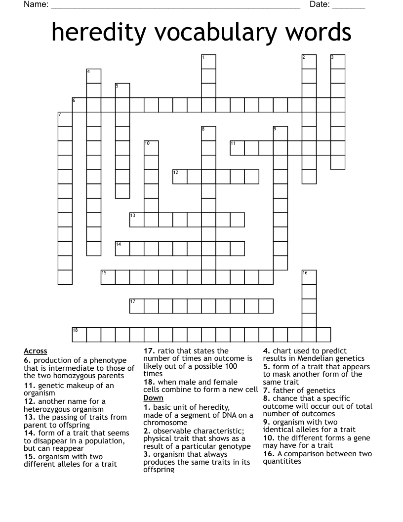 heredity vocabulary words Crossword
