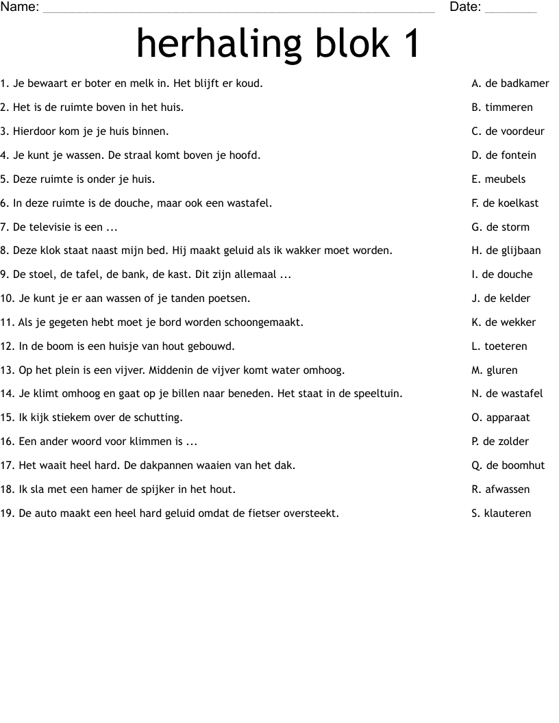 herhaling blok 1 Worksheet