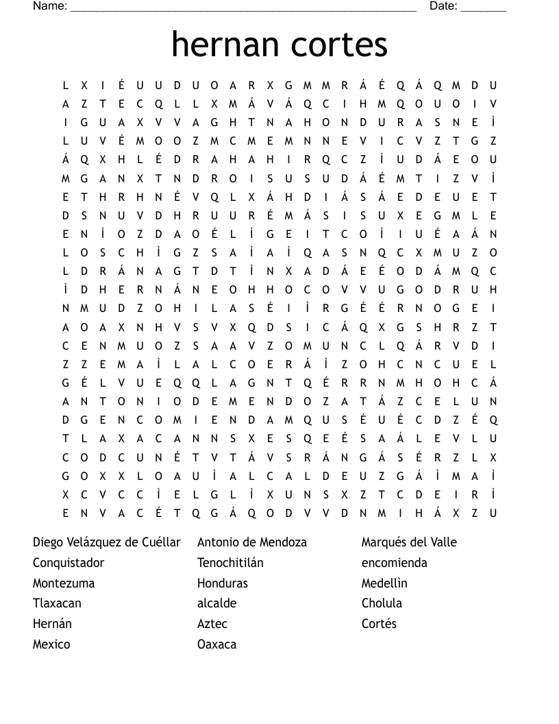 hernan cortes Word Search