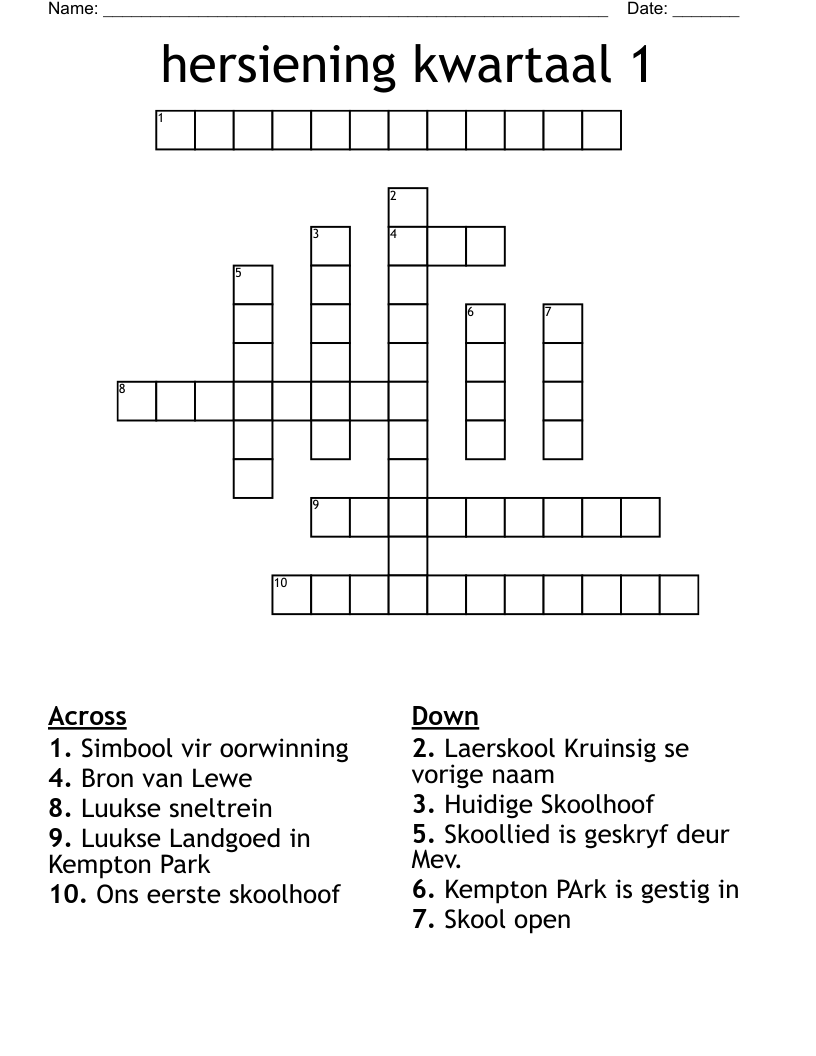 hersiening kwartaal   1 Crossword