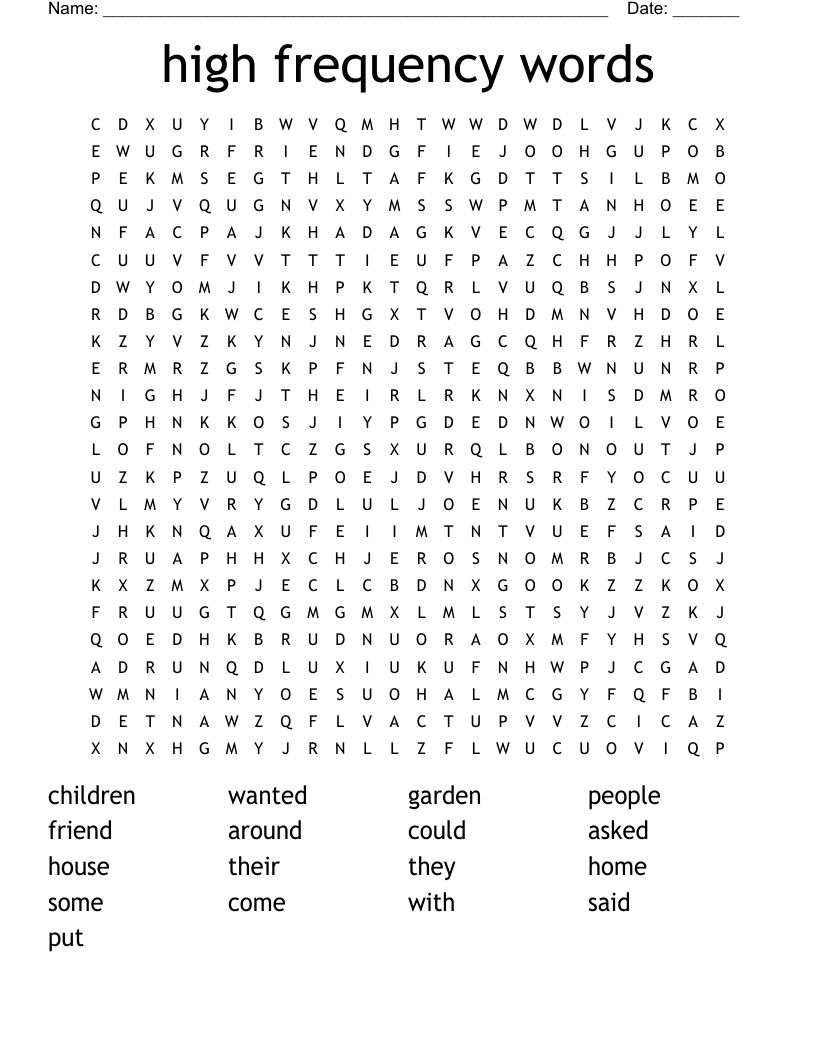 high frequency words Word Search