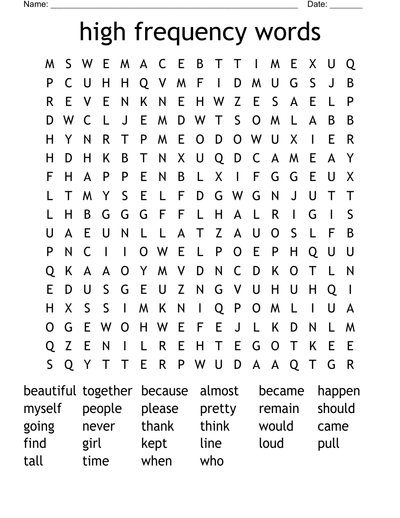 high frequency words Word Search