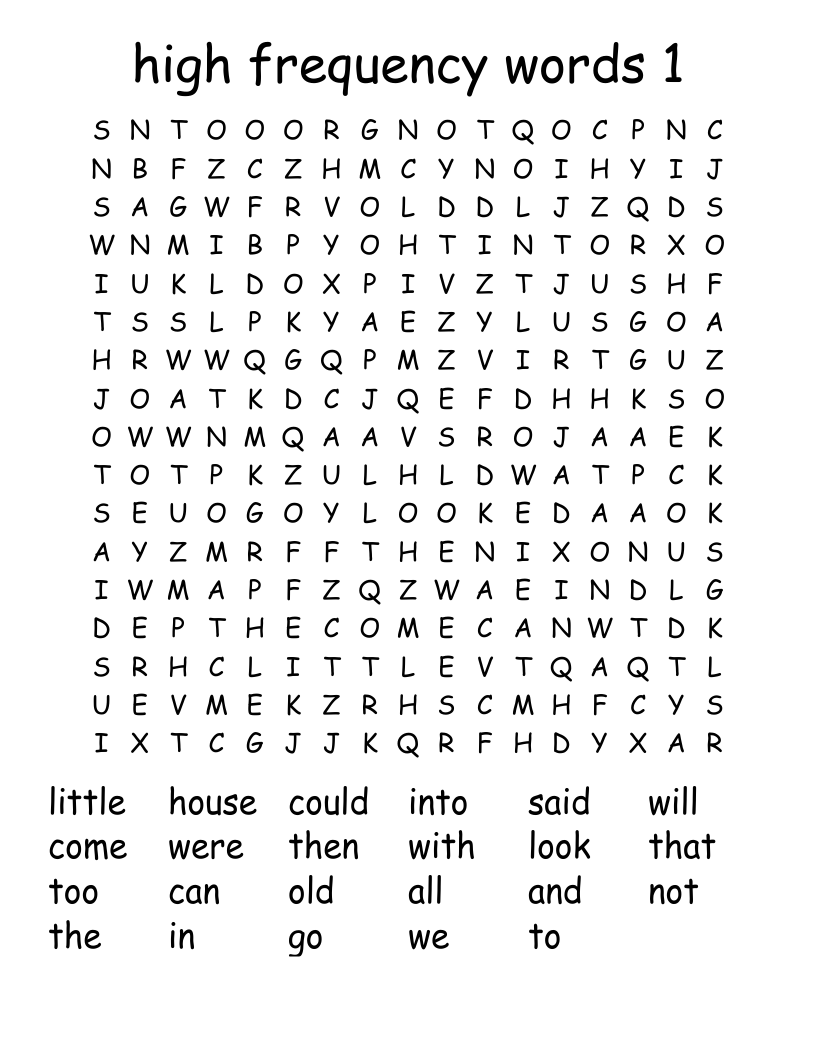 high frequency words 1 Word Search