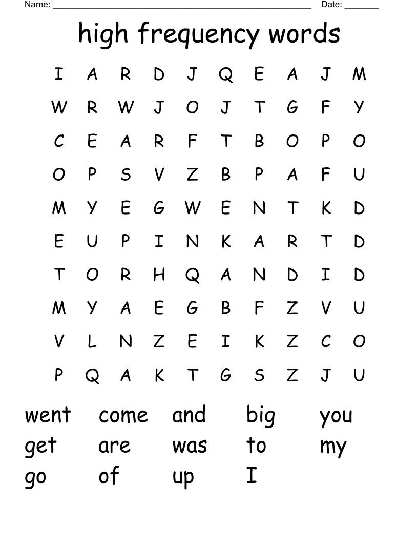 high frequency words Word Search