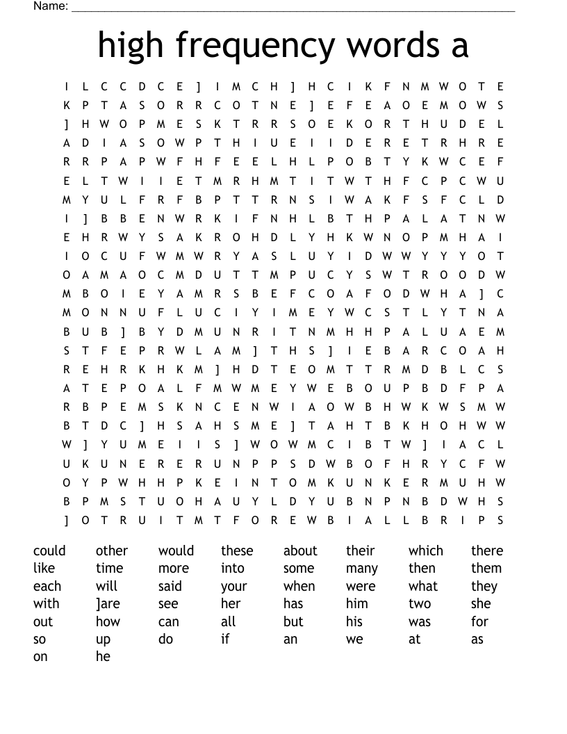 high frequency words a Word Search