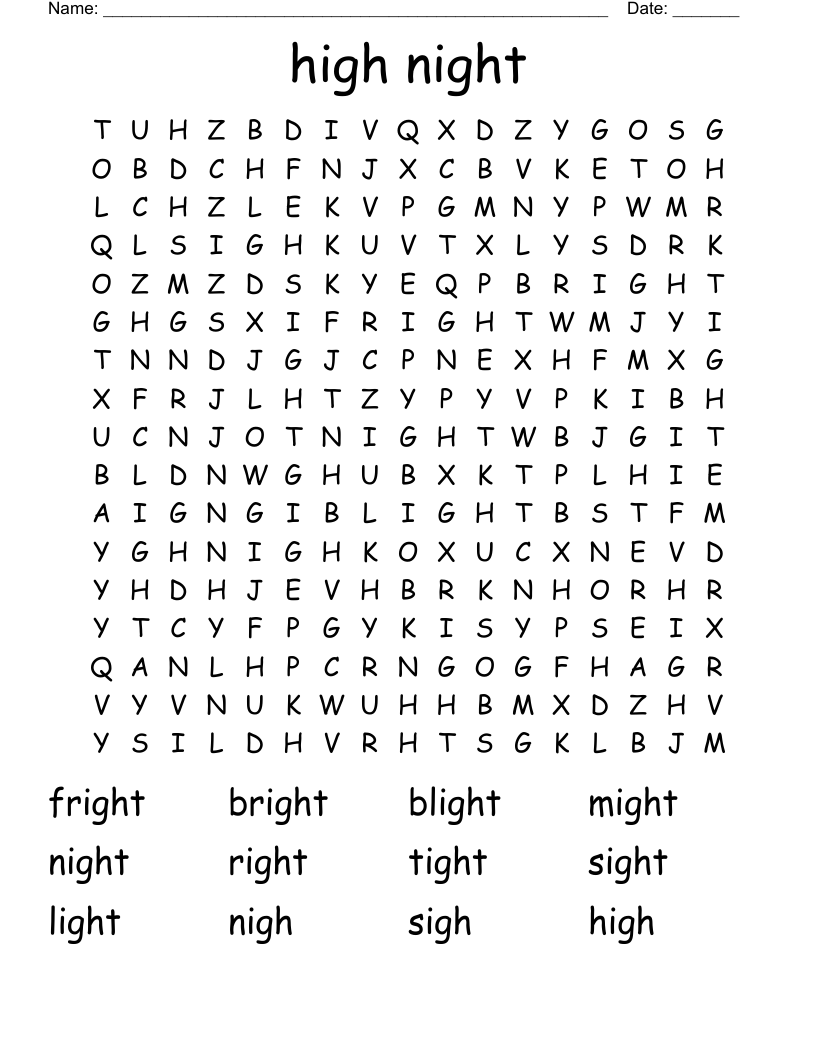 high night Word Search