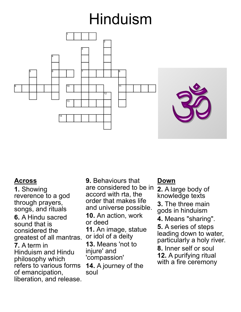 Hinduism Crossword