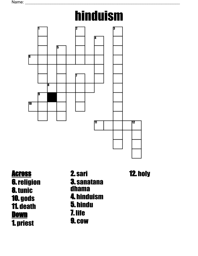 hinduism Crossword