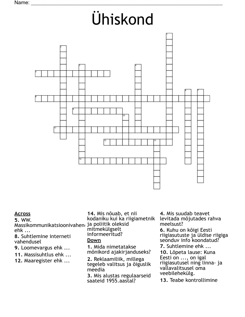 Ühiskond Crossword