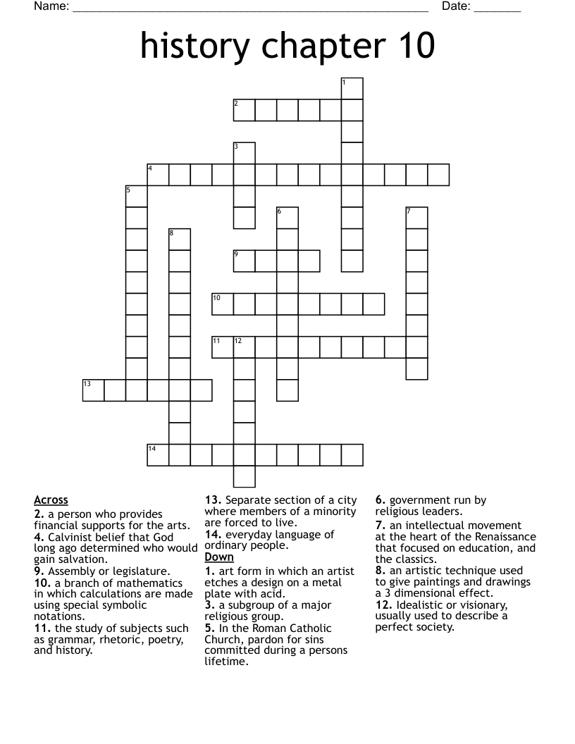 history chapter 10 Crossword