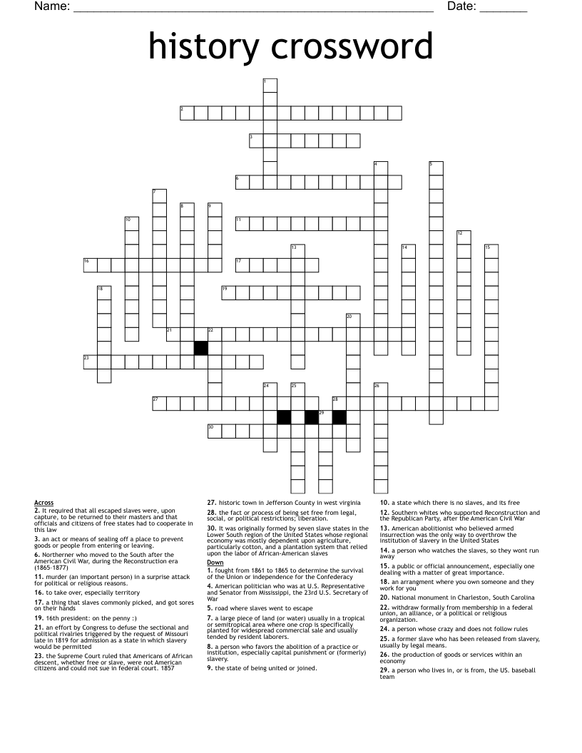 history crossword