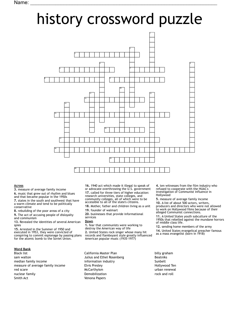 history crossword puzzle 