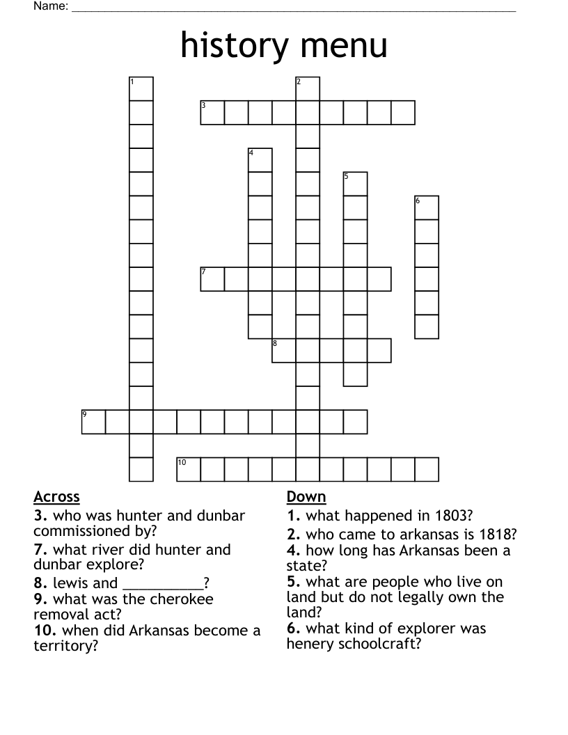 history menu Crossword