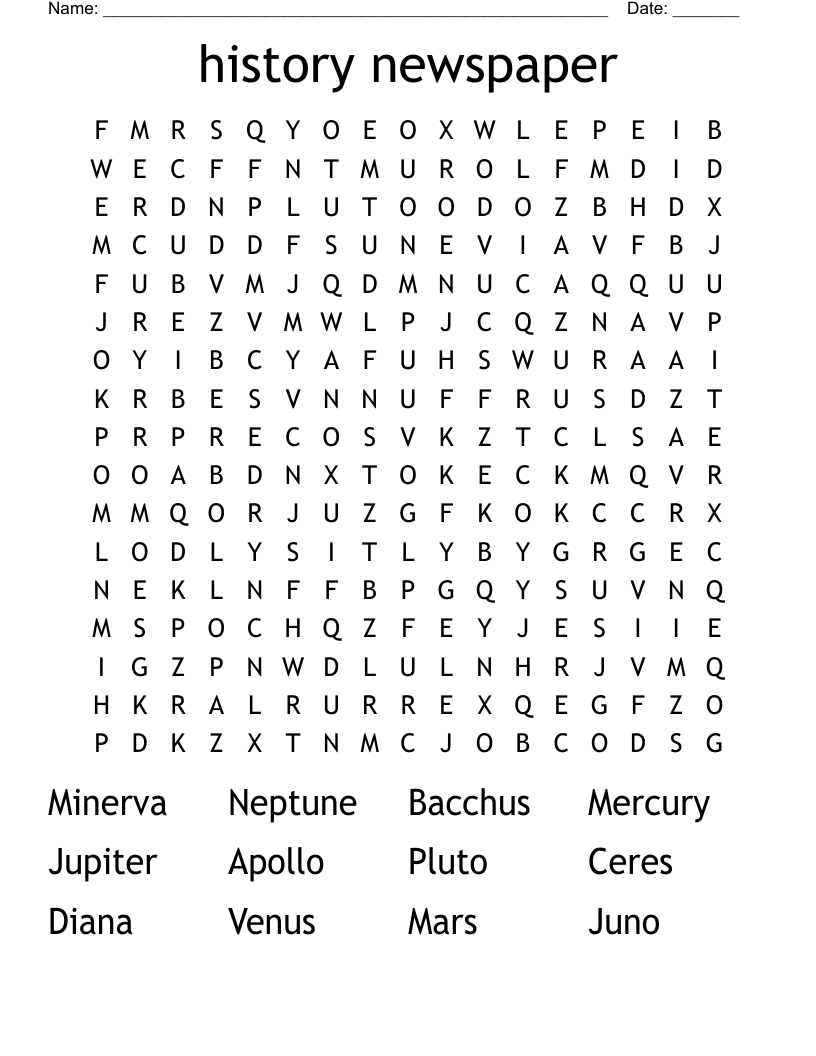 history newspaper Word Search