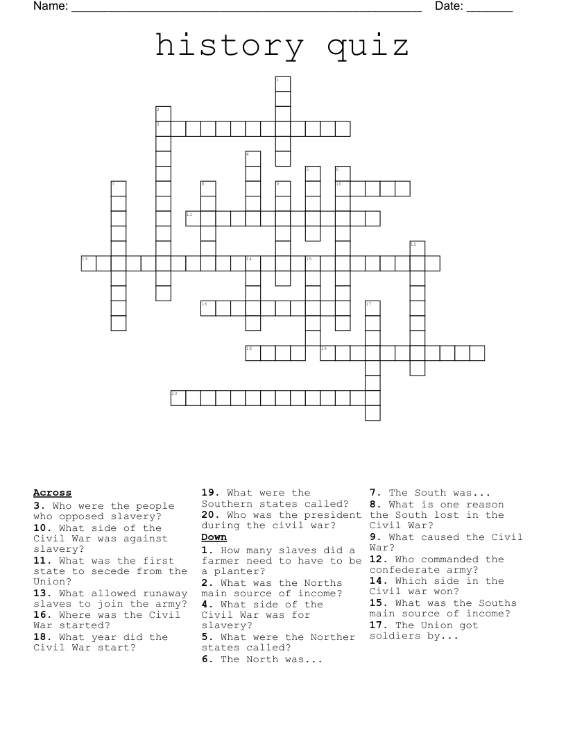 history quiz  Crossword