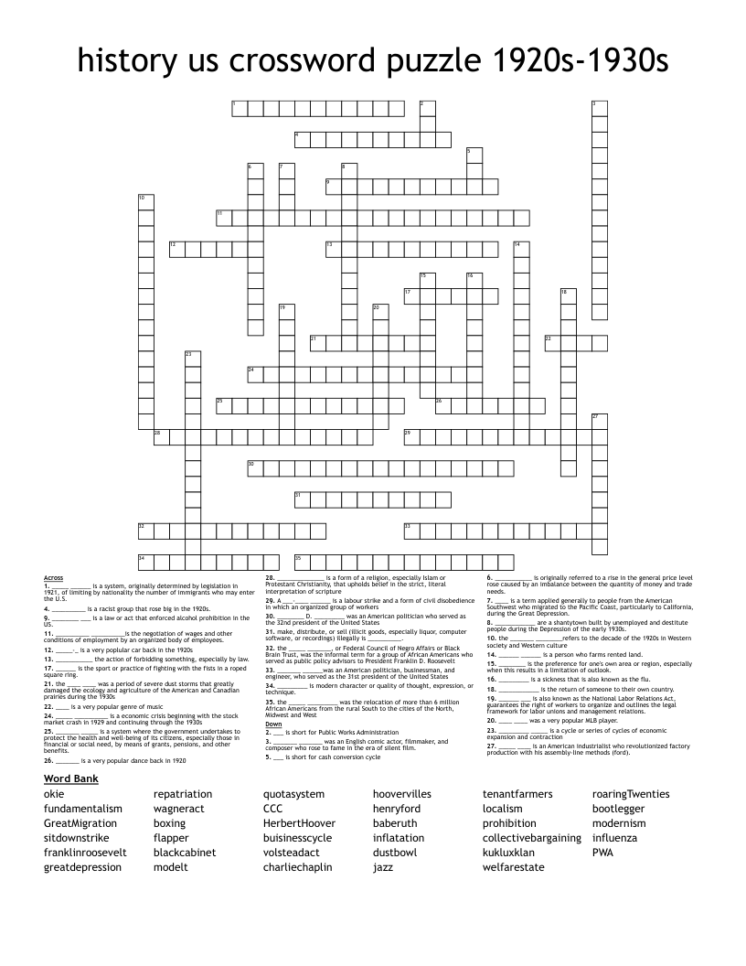 history us crossword puzzle 1920s-1930s