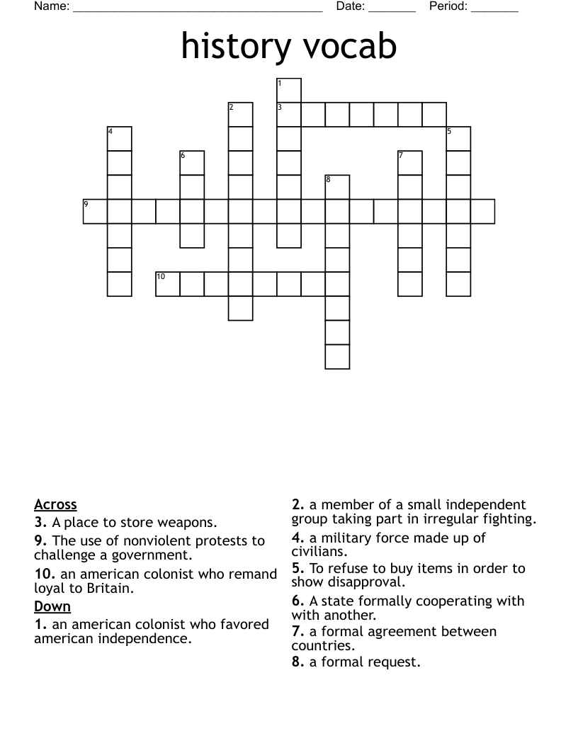 history vocab Crossword