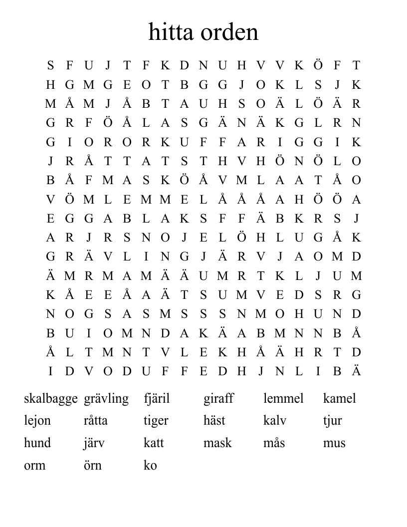hitta orden Word Search