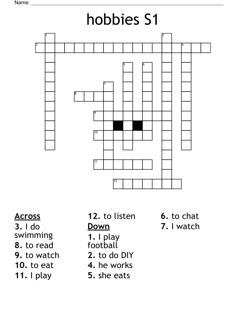hobbies S1 Crossword