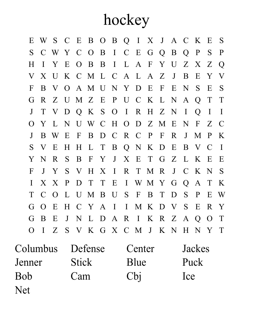 hockey Word Search