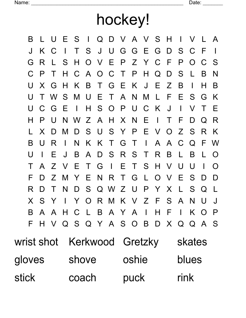hockey! Word Search